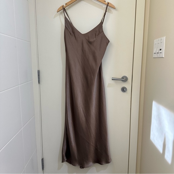 OAK + FORT Dresses & Skirts - OAK + FORT Satin Slip Dress in Taupe Brown